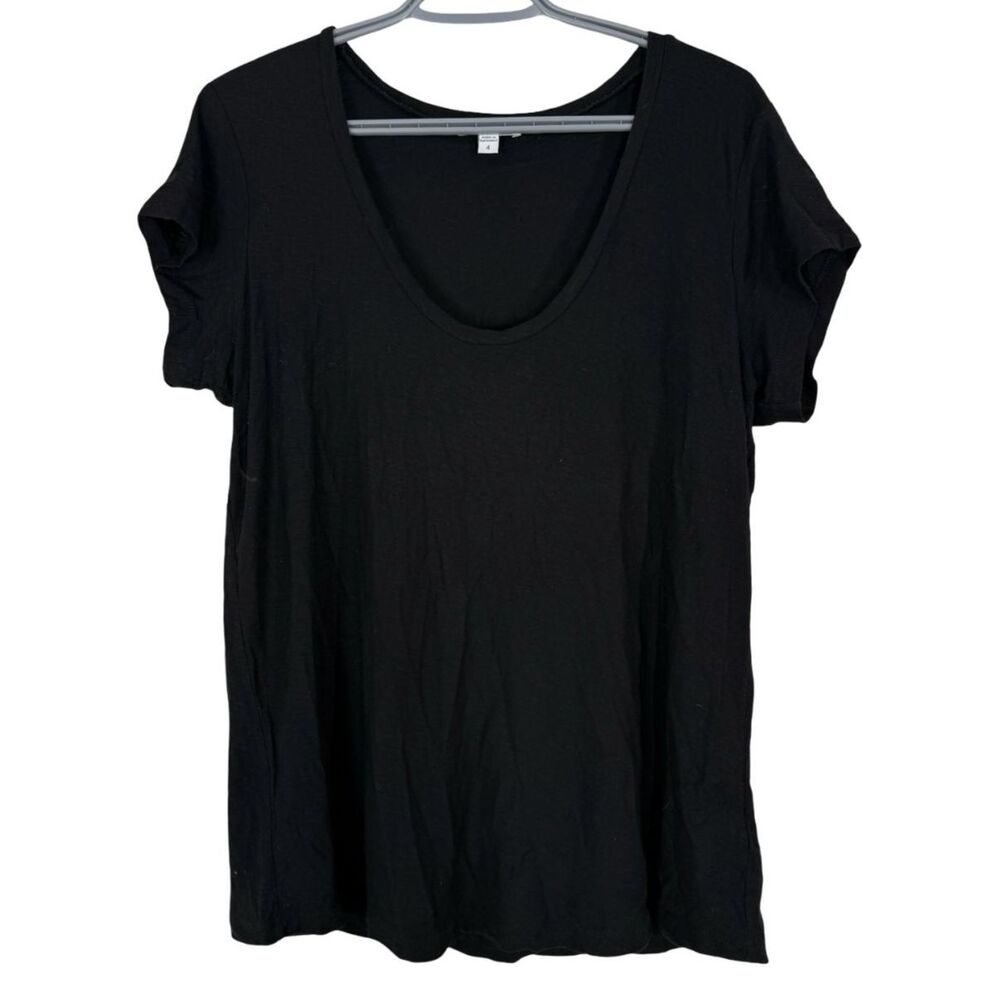 James Perse Womens Black Scoop Neck T Shirt Sz 4/XL Cotton Modal Basic